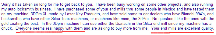 America customer feedback end mill product quality is very good